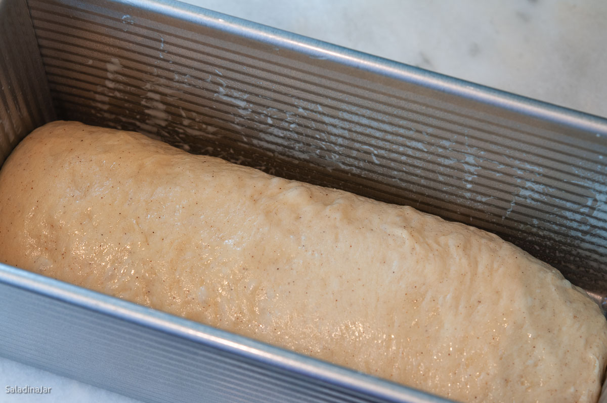 dough in pan before final proof.
