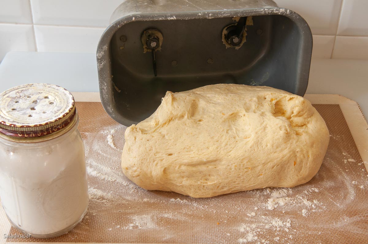 removing dough from the machine to work surface