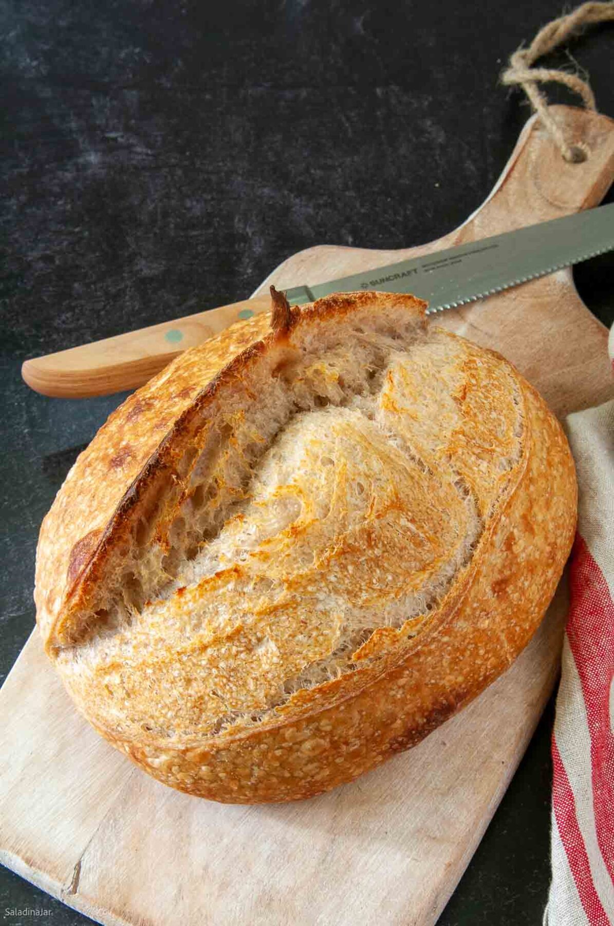 classic whole loaf of sourdough without yeast mixed and kneaded with a bread machine