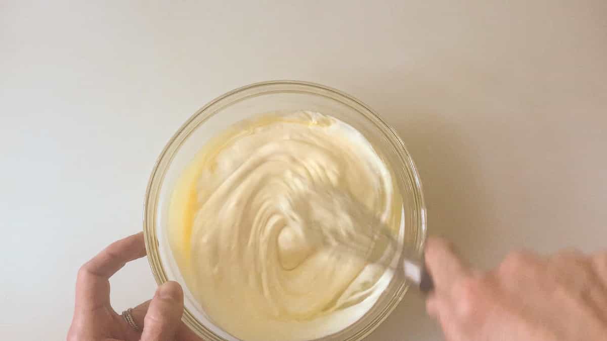 mixing the filling with a whisk