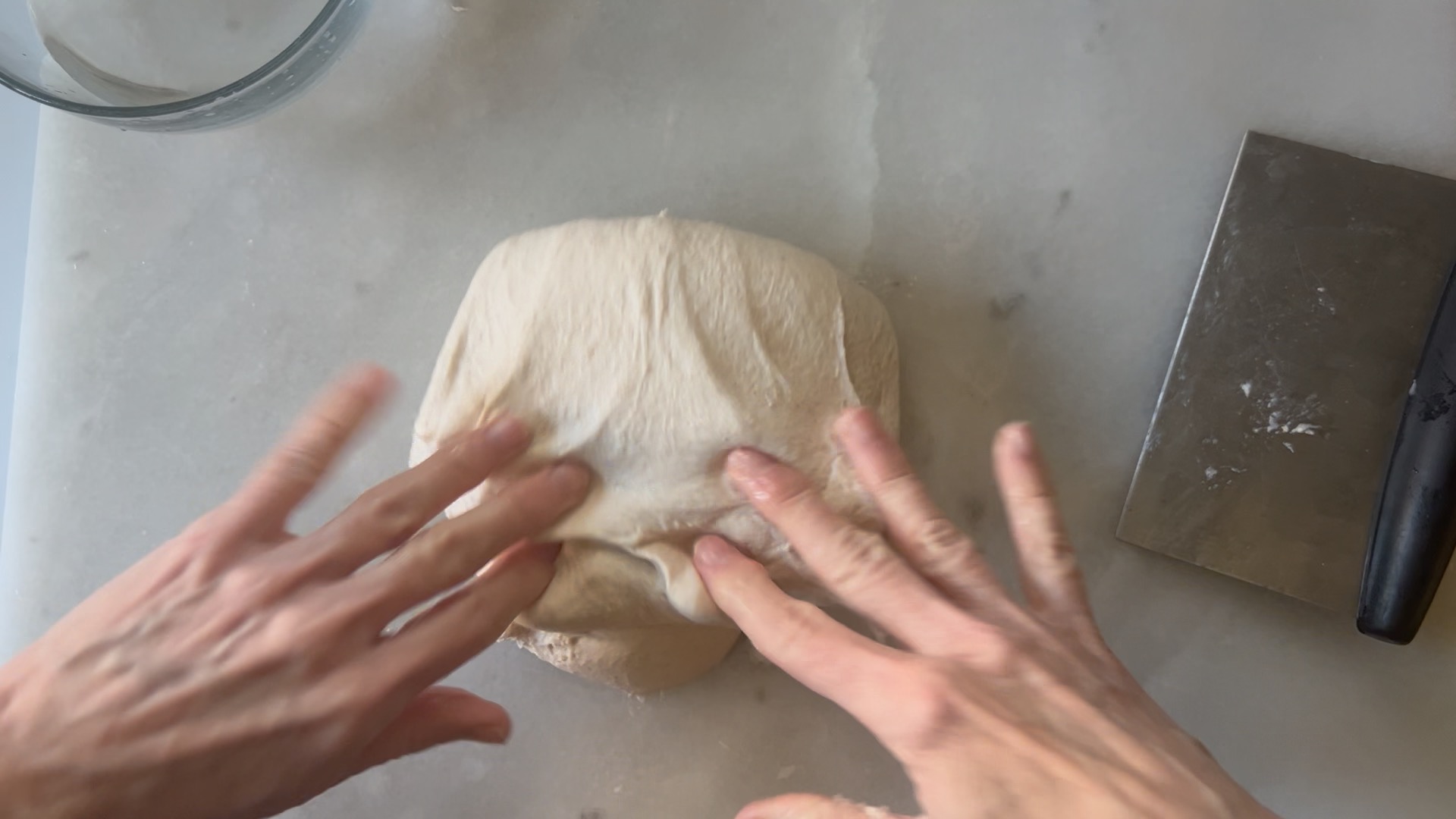 stretching and folding the dough