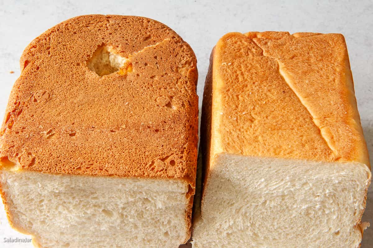 hole in the bottom of the bread machine-baked bread compared to oven-baked bread bread