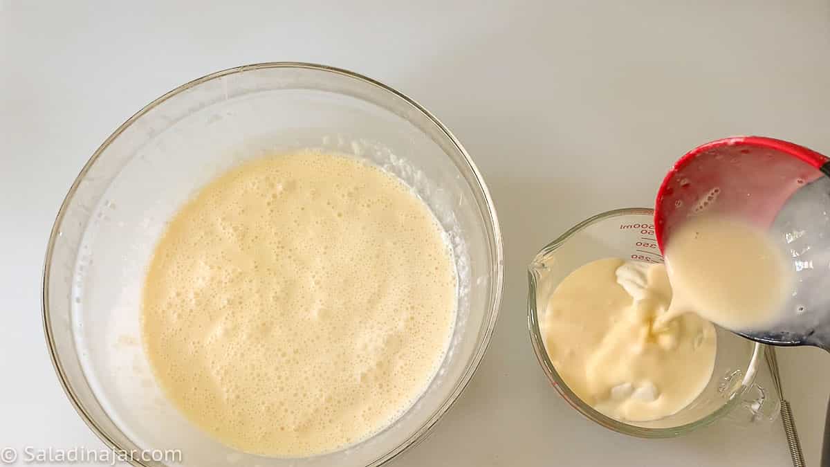 mixing in creme fraiche to ice cream mixture