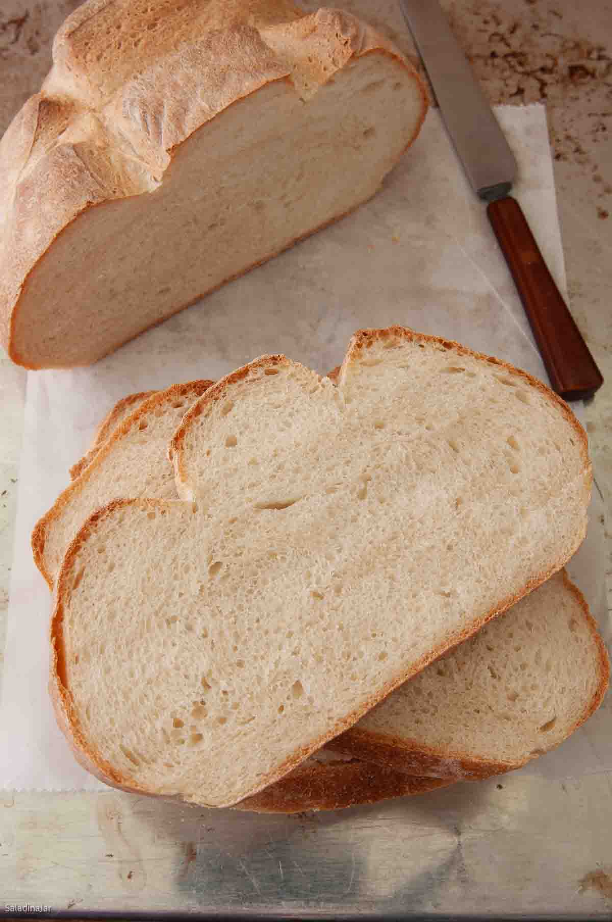 Crusty Bread Machine loaf cut in slices