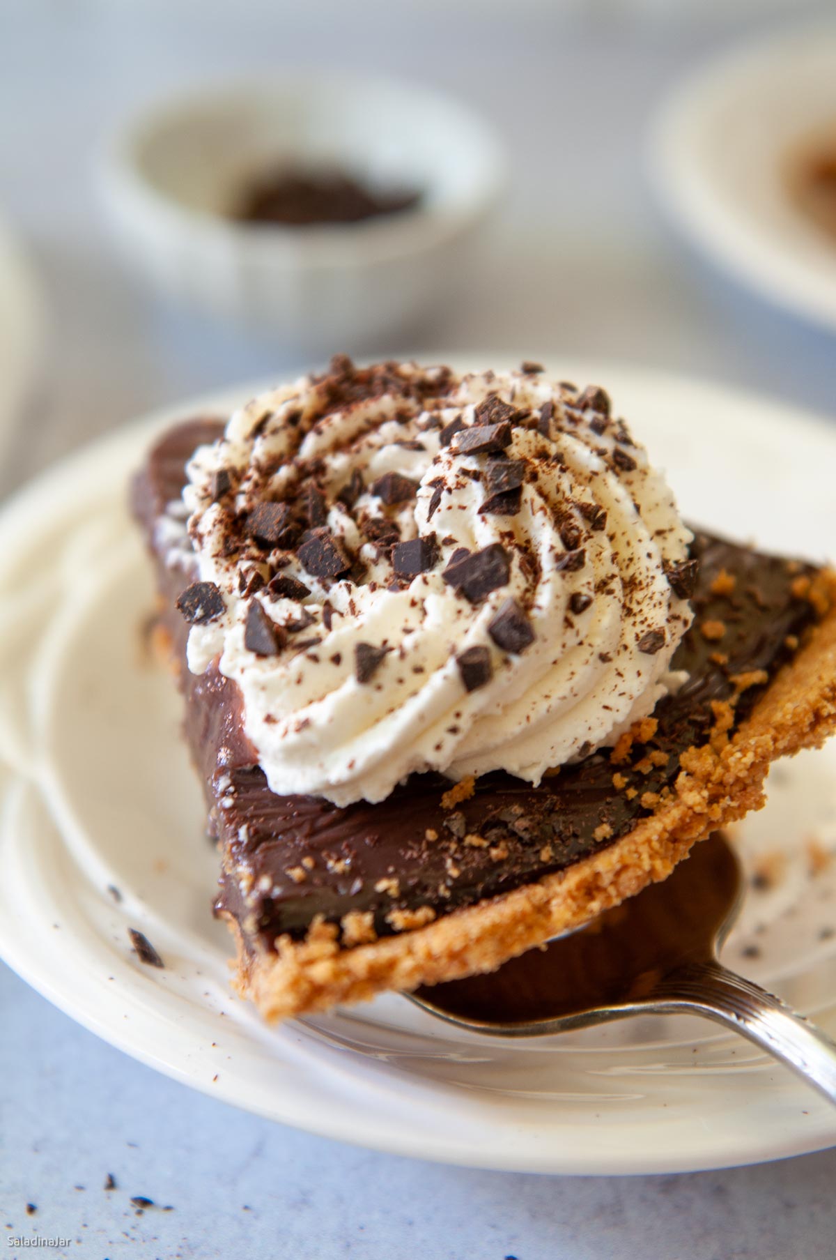 one slice of chocolate pie that has been chilled