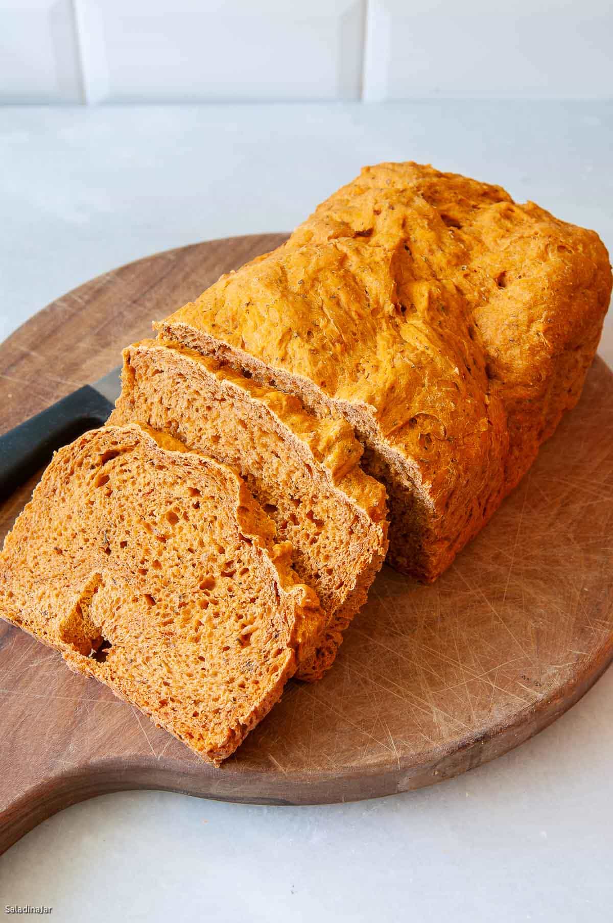 tomato basil bread mixed and baked in a bread machine