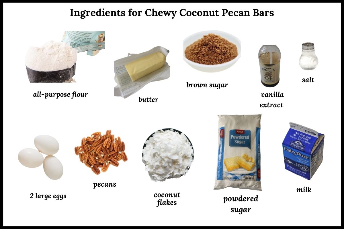 ingredients needed for chewy coconut pecan Bars