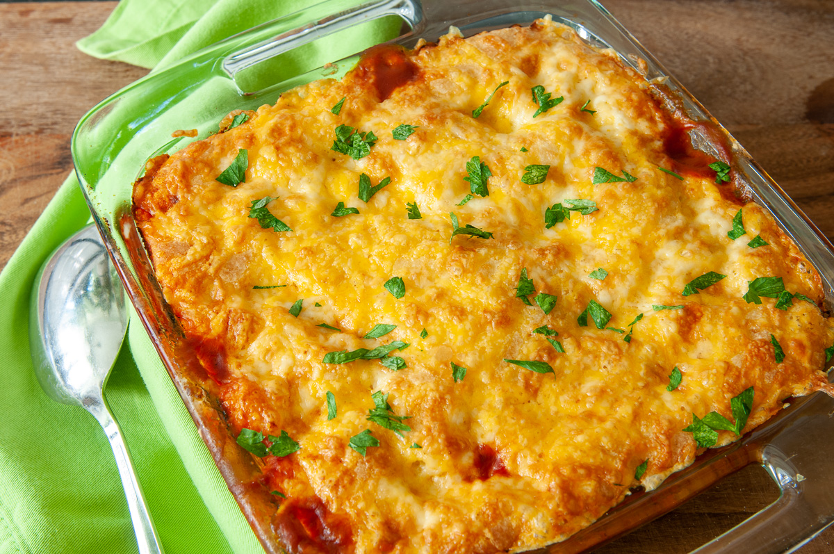 Baked Tamale Pie right out of the oven. Ready to serve.