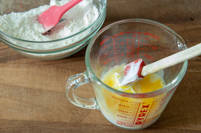 Combine the dry ingredients and wet ingredients in separate bowls.