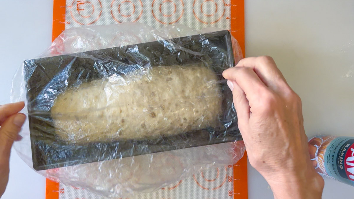 shower cap covering bread during final proof