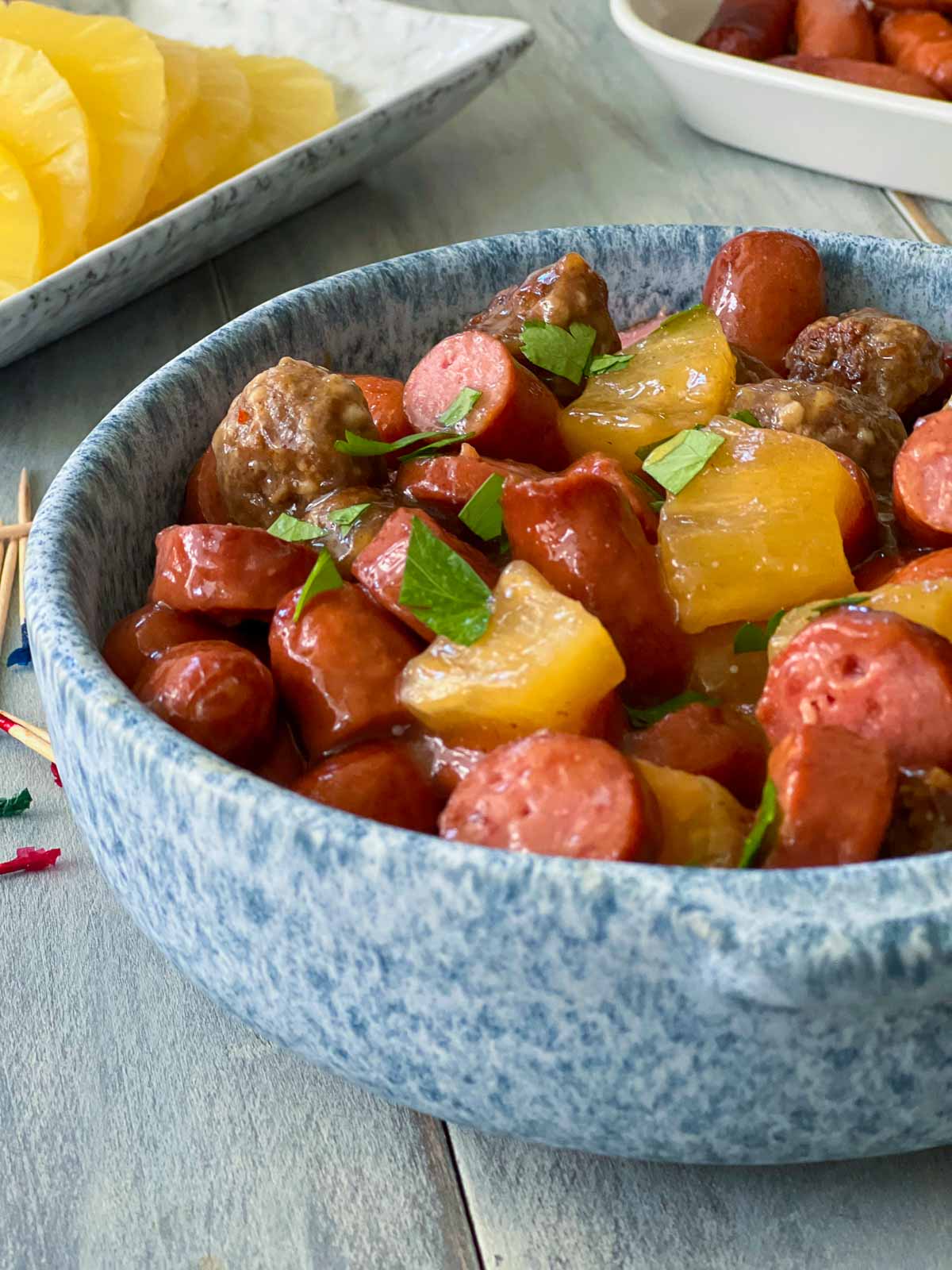 sausge kabobs served in a bowl