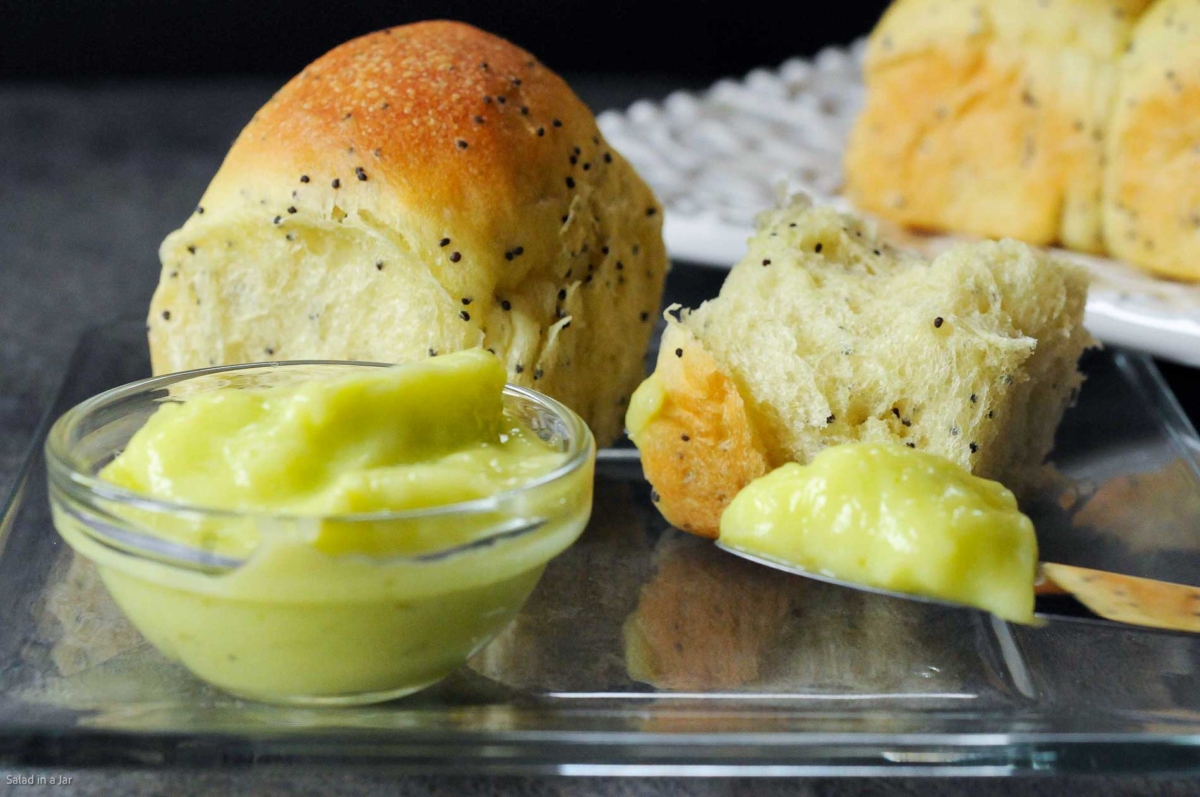 microwave lime curd with poppy seed rolls