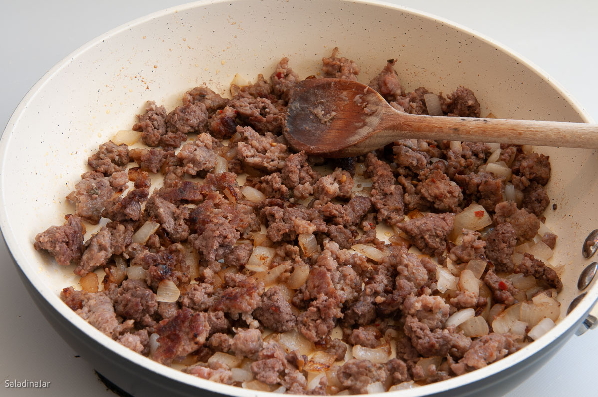 Browning meat and onions