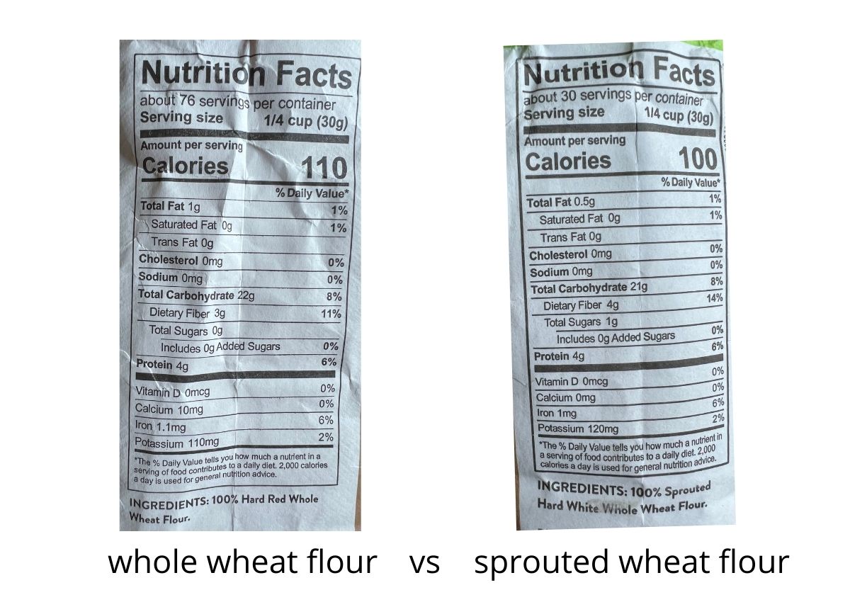 comparing the nutritionals of whole wheat flour to sprouted wheat flour