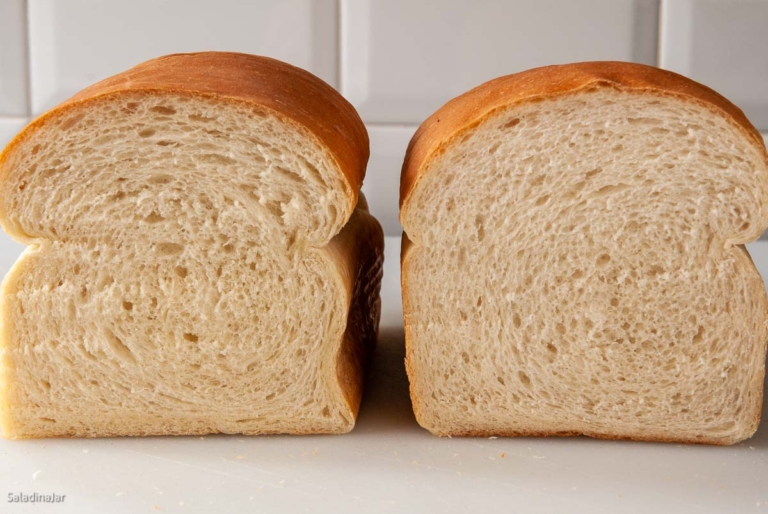 two loaves baked in a light and dark pan