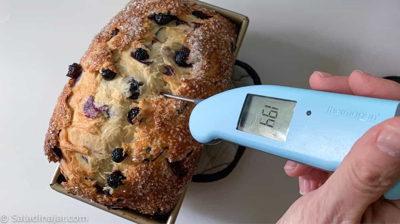 Check loaf with a quick read thermometer to make sure it's baked through