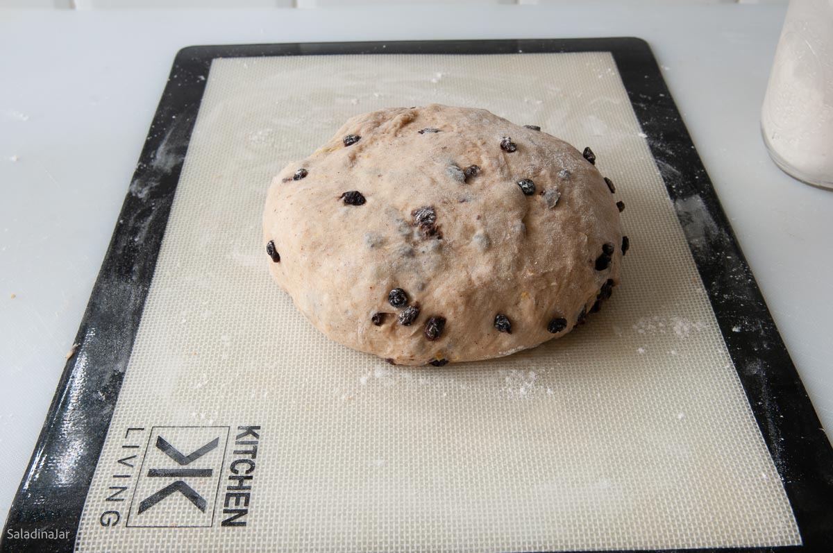 dough ball after removal from the bread pan and a small amount of light kneading.