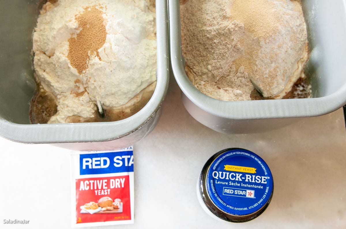 ingredients for Sprouted Wheat Bread in the bread machine pan before mixing.