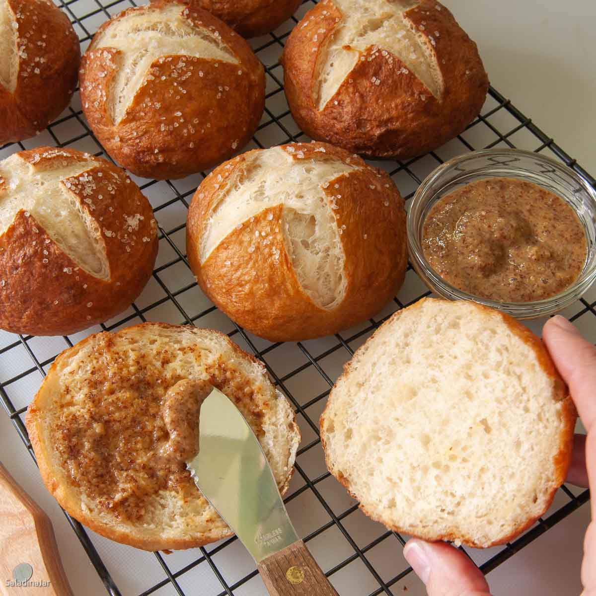 baked rolls with sweet mustard