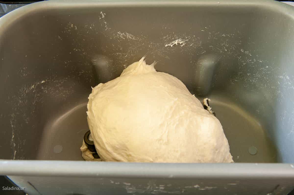 Dough at the end of the kneading phase should look smooth, shiny, and elastic.