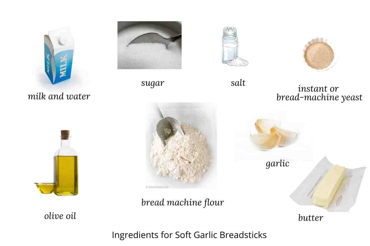 ingredients needed to make soft garlic bread sticks.