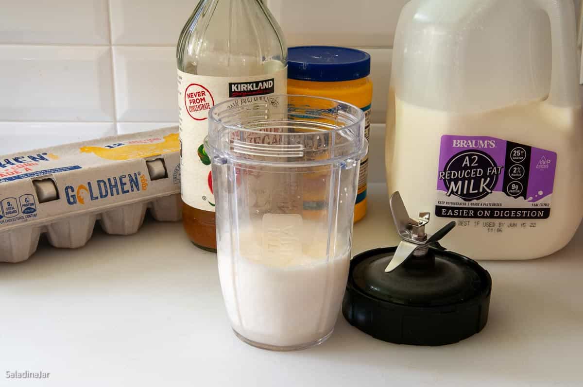 combining the ingredients into a blender.