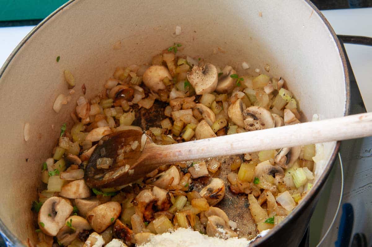 blooming the spices and adding flour