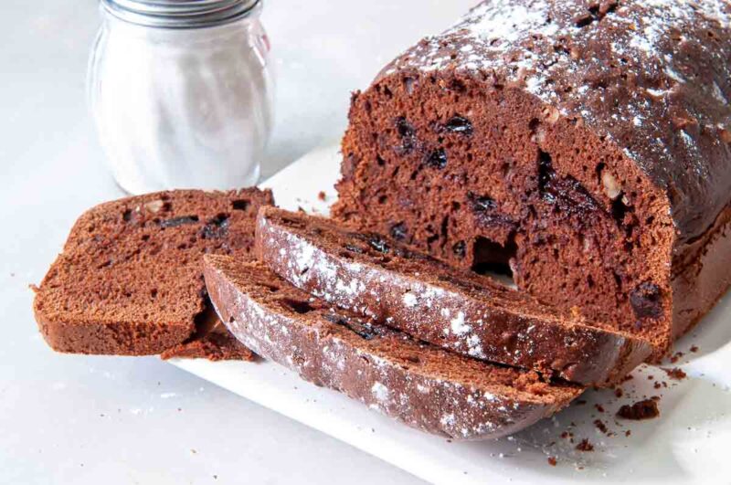 sliced chocolate cake baked in a bread machine