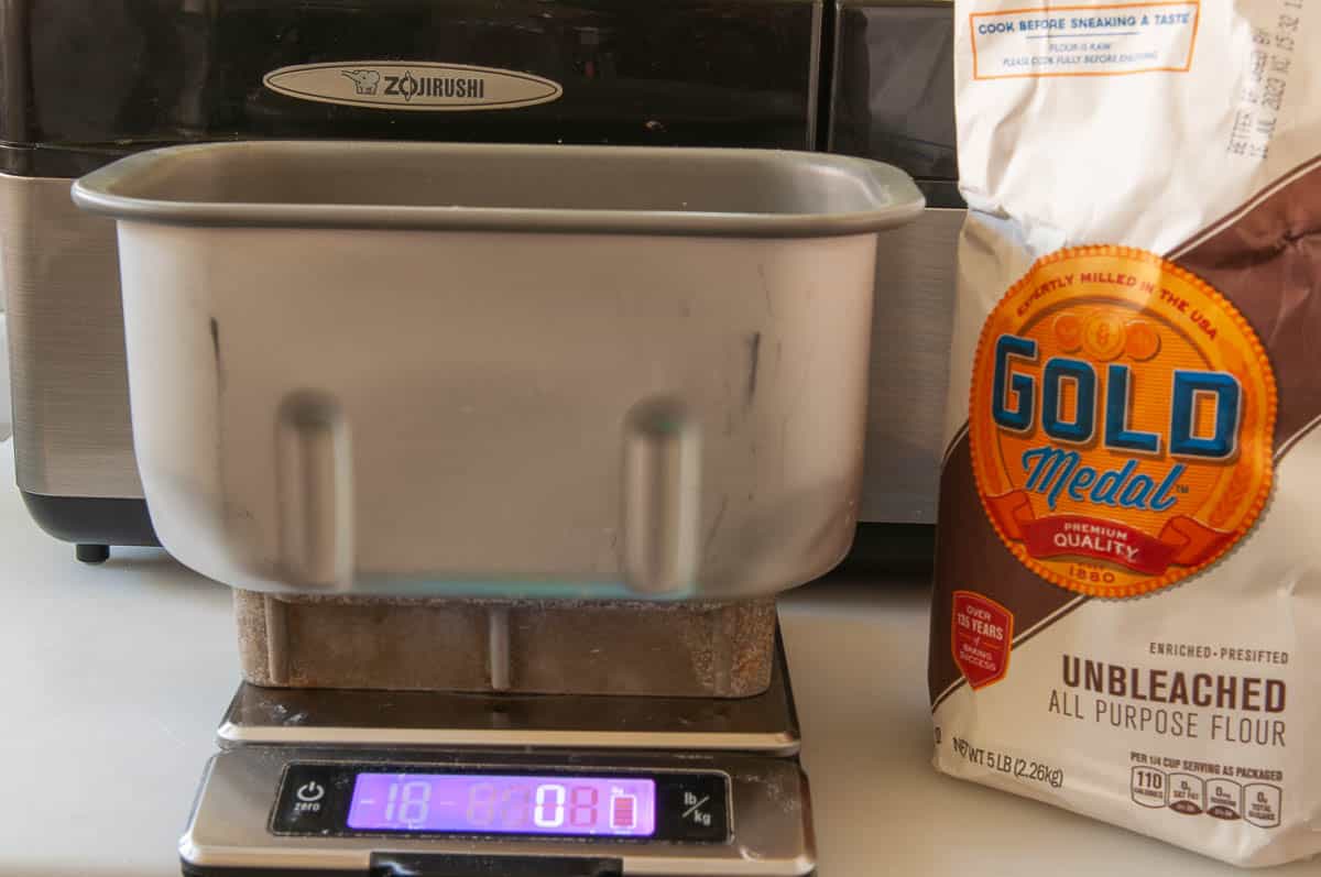 weigh ingredients and place in the bread machine pan