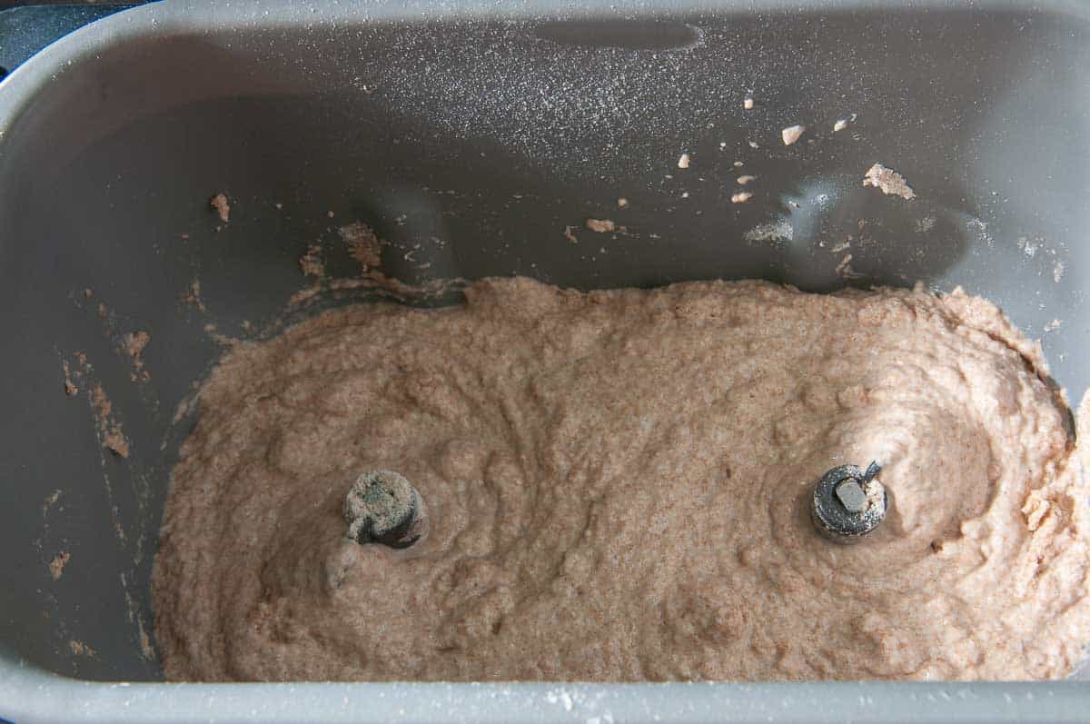 mixing the pre-ferment in the bread machine