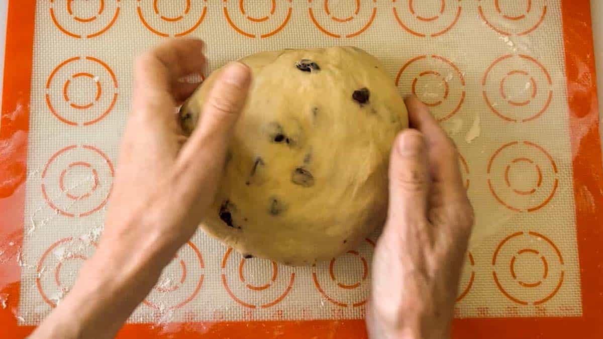 shaping dough into a ball