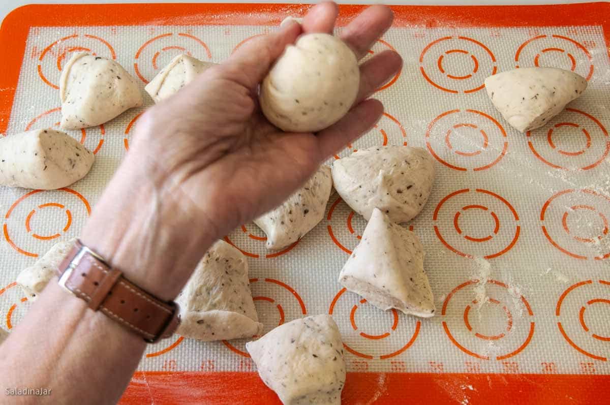 making balls from the dough.