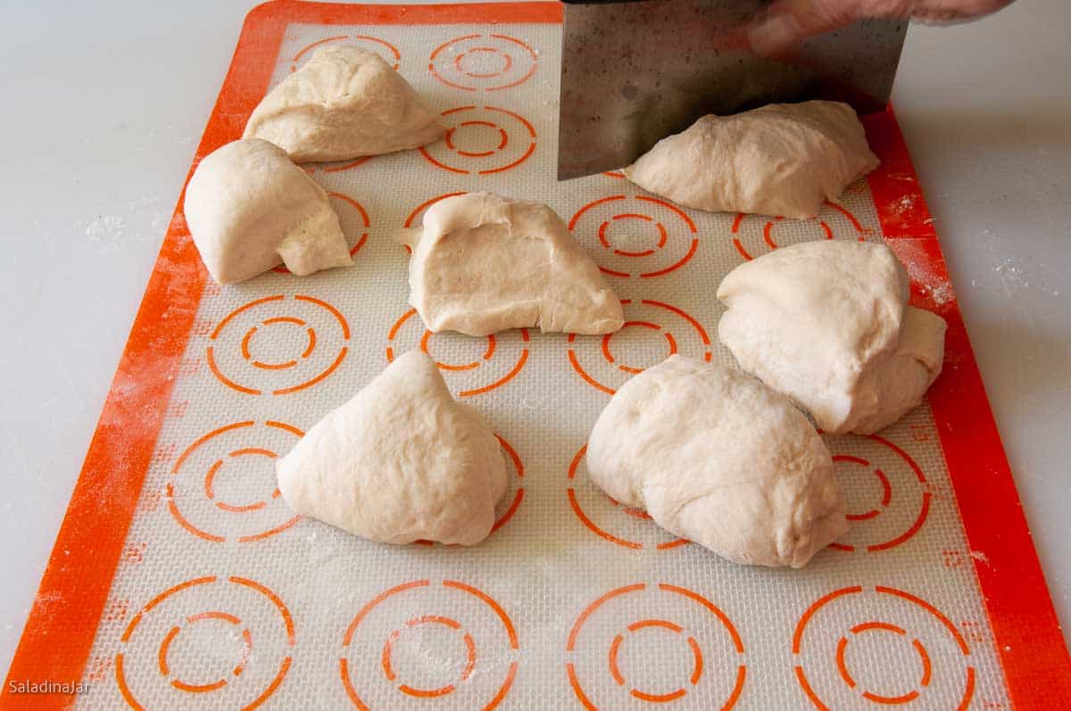 dividing dough into 6 or 8 equal portions