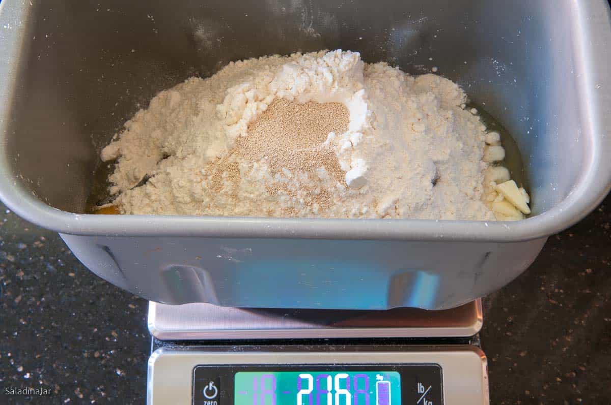 ingredients assembled into a bread machine pan