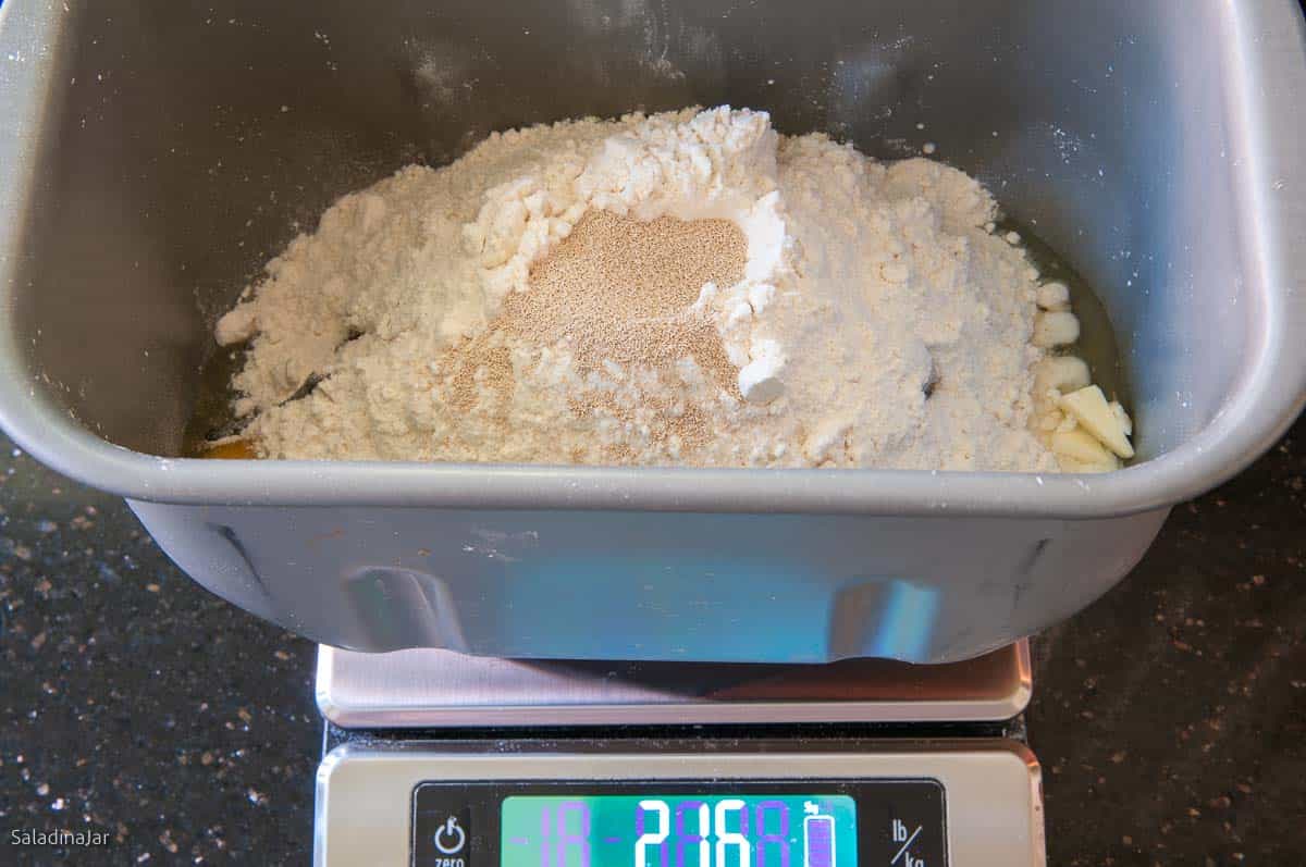 Dough ingredients inside the bread machine.