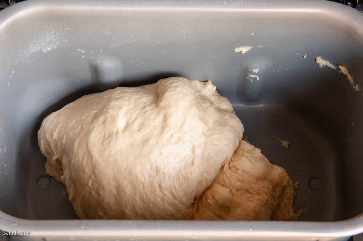 The dough should be smooth and elastic at the end of the kneading phase.