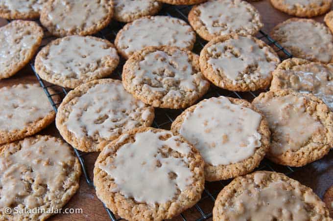 Finished iced oatmeal cookies.