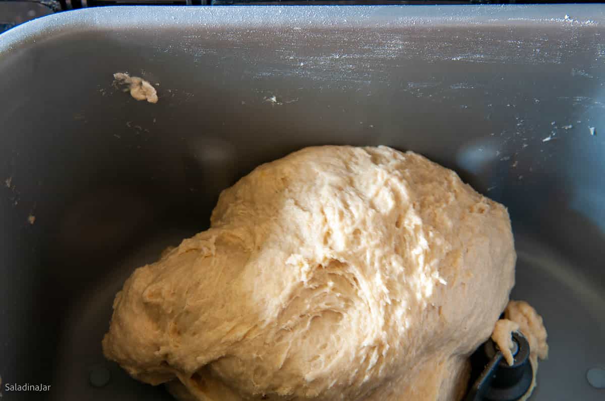 dough should look like this towards the end of the kneading phase.