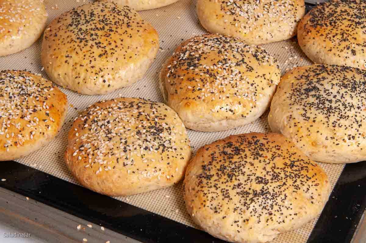 multigrain hamburger buns after baking