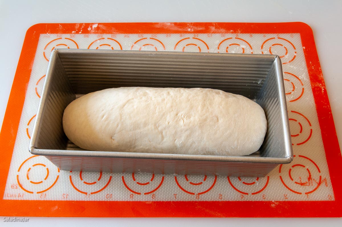 placing the dough into a loaf pan.