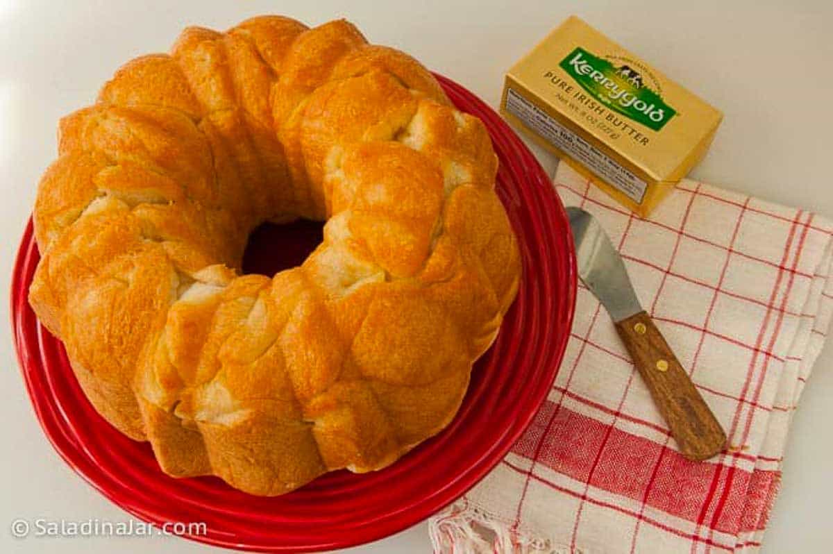 uncut savory monkey bread mixed in a bread machine and ready to eat.