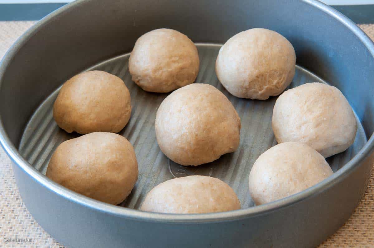 arranging balls in the pan.