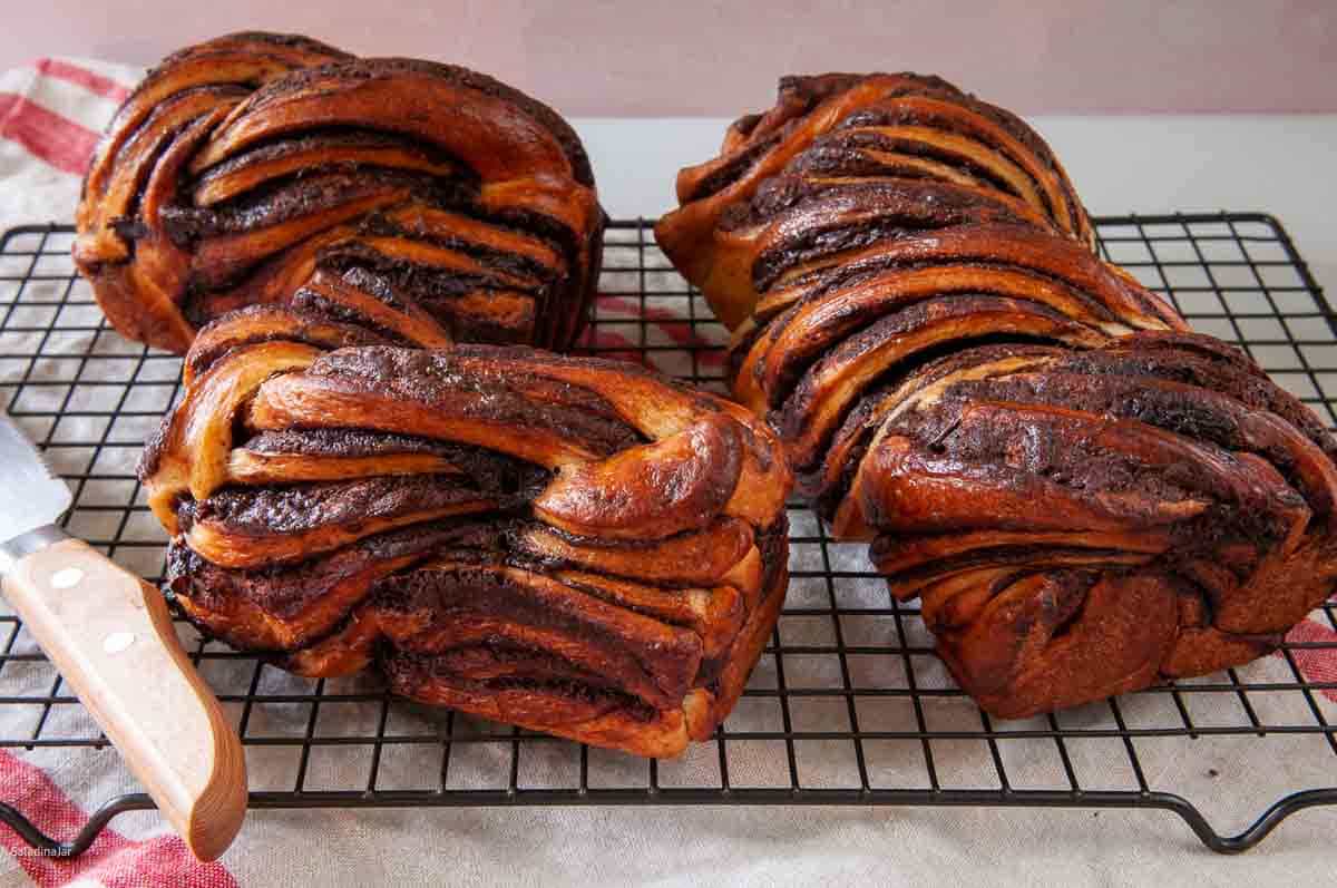 babka cooling on a rack