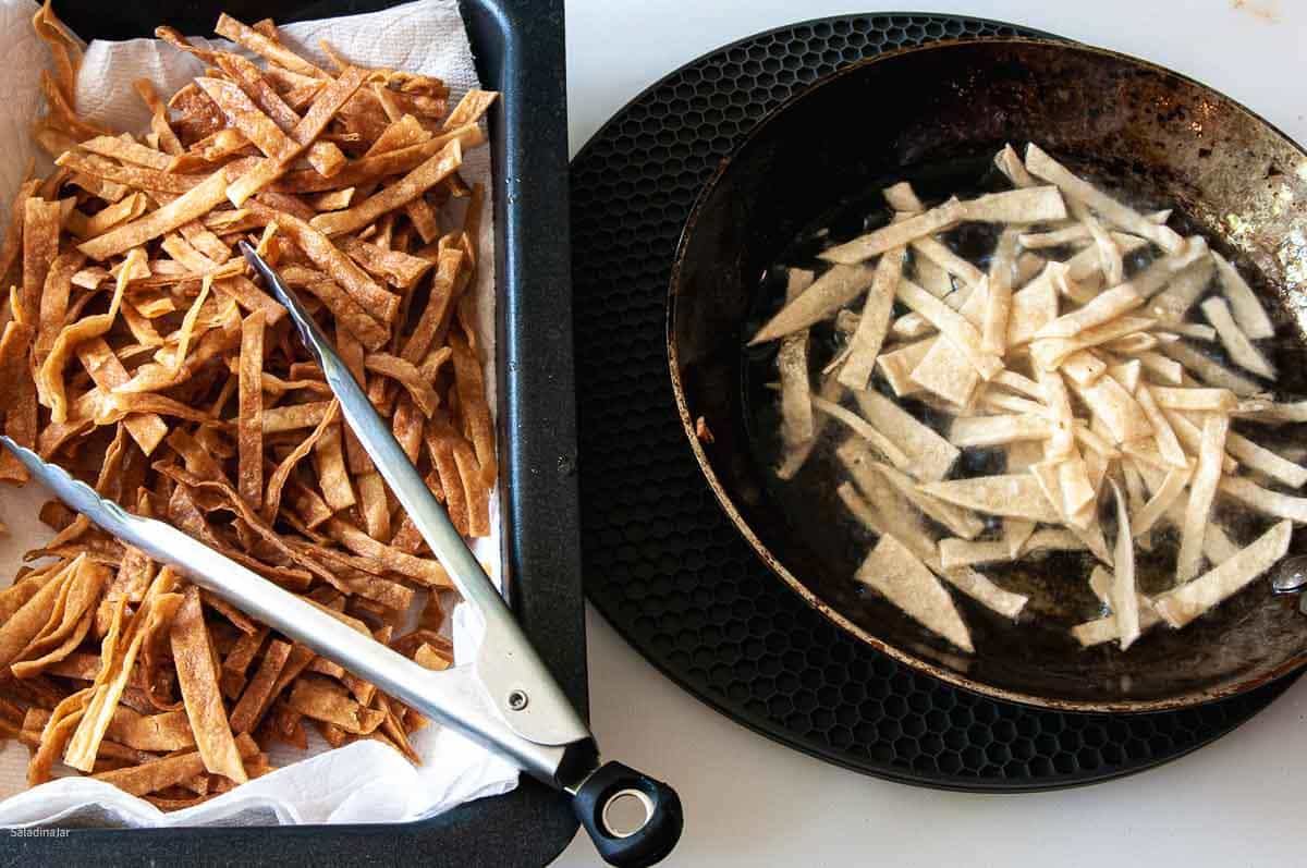 frying the tortillas strips