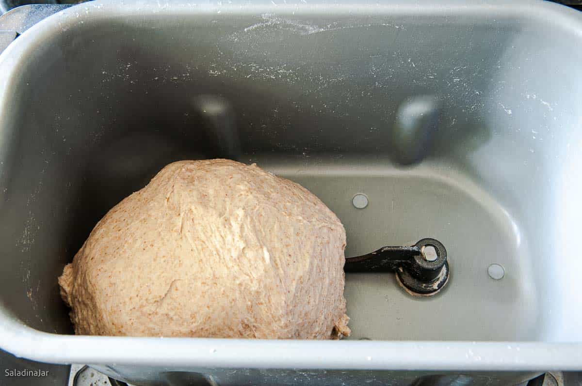 The dough should look like this close to the end of the kneading phase.