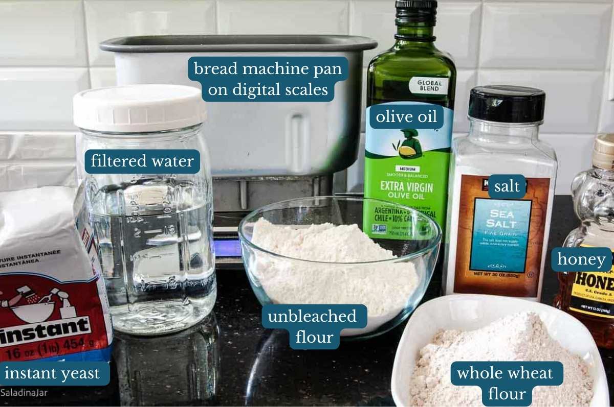 ingredients needed for this whole wheat pizza dough recipe