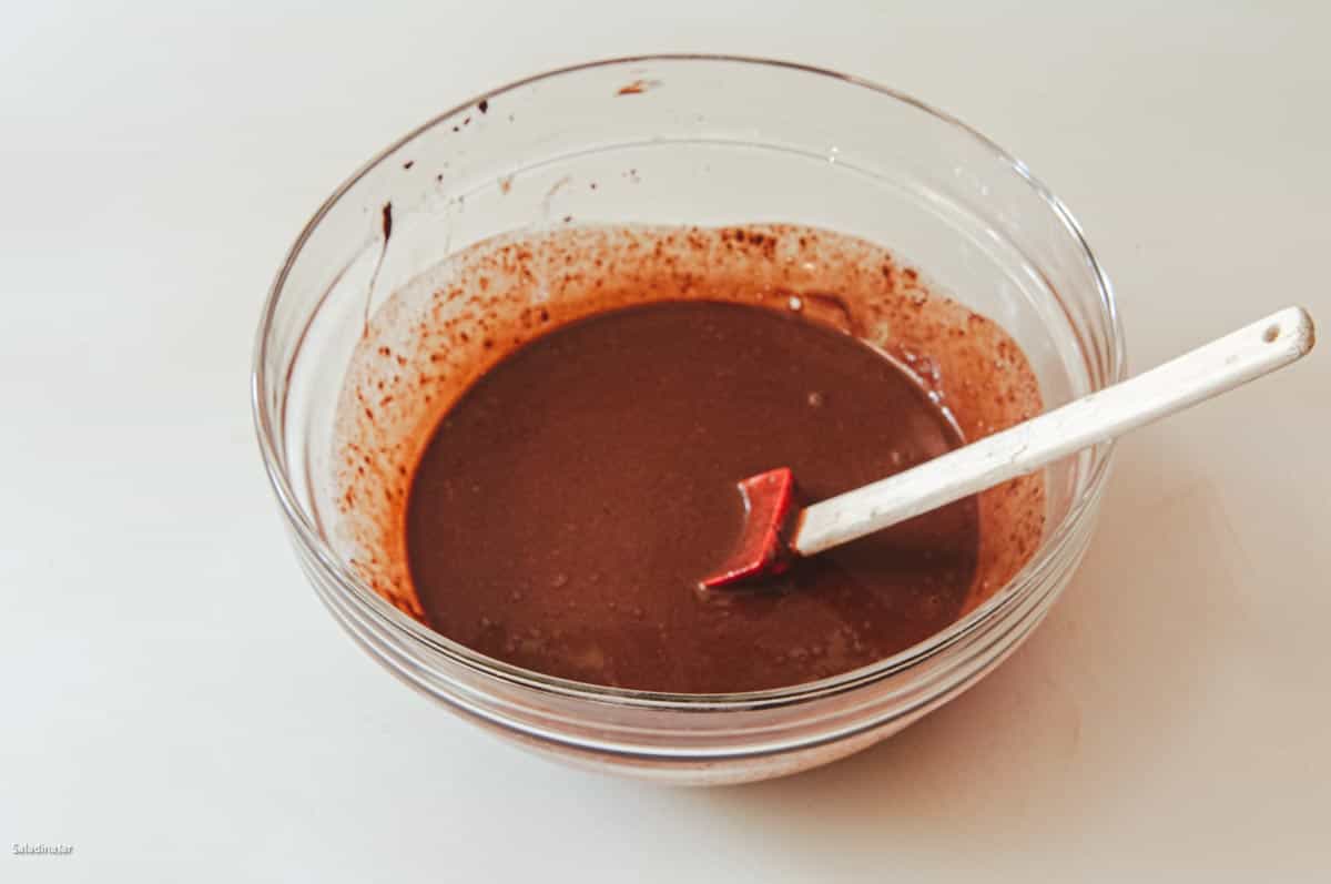 warm ganache after stirring the melted chocolate into warm cream.