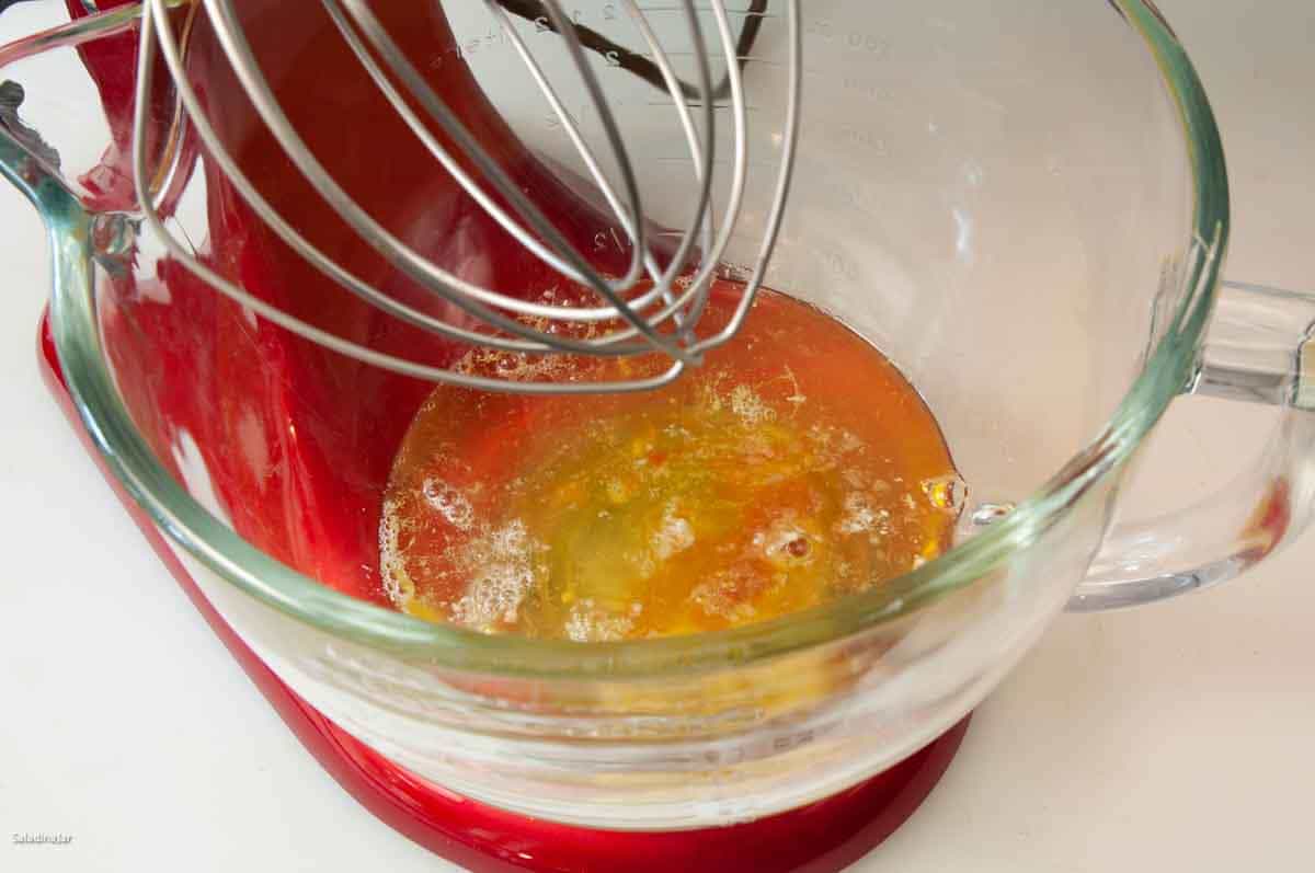 combining ingredients in a large bowl of a stand mixer.