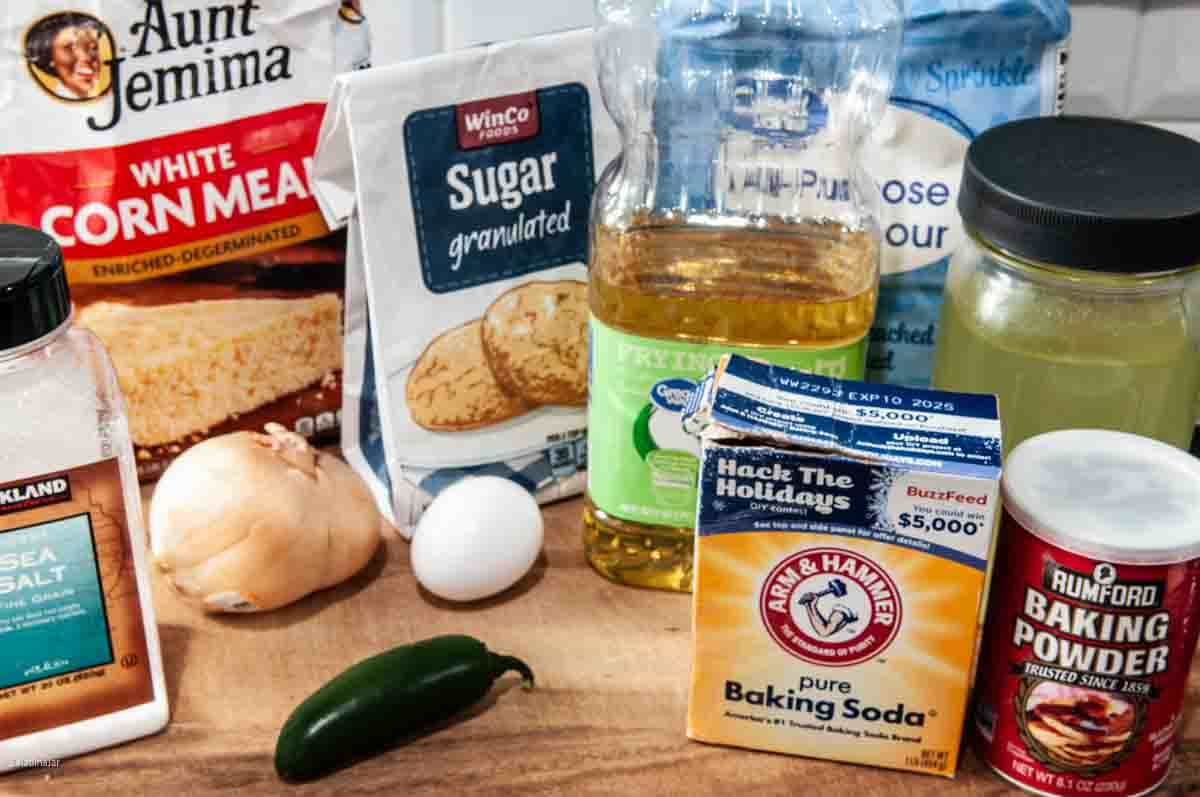picture shows the ingredients needed for this Jalapeno Hush Puppies recipe