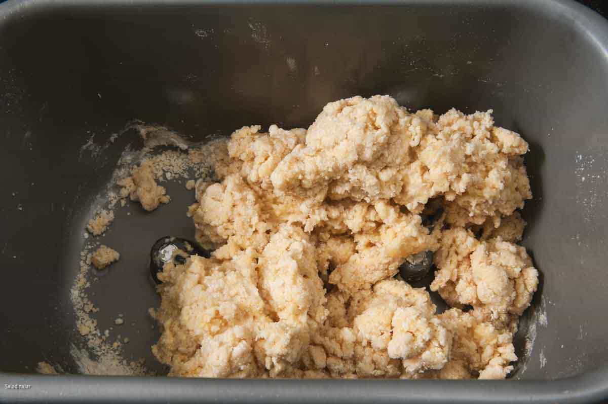 Dough should clump like this within the first minute of mixing.
